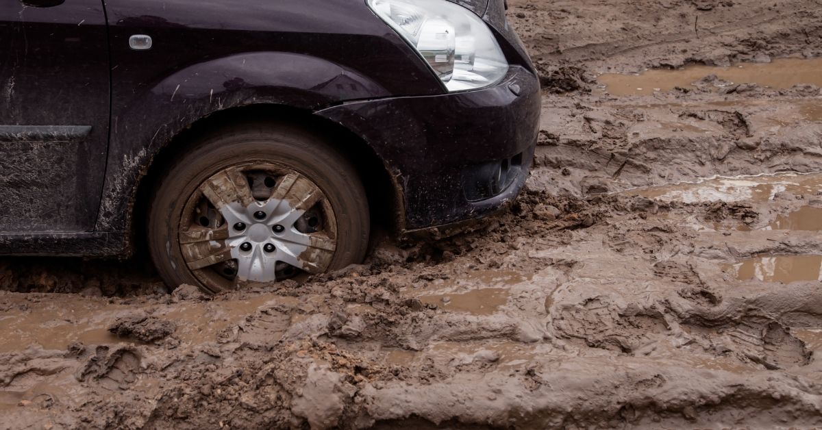 car stuck in mud